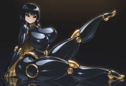 1girls ai_generated ap ass ass_bigger_than_head big_ass big_breasts big_butt black_hair black_sclera breasts bubble_butt curvaceous curvy curvy_figure female female_only gold_(metal) gold_eyes gold_hair huge_ass huge_breasts long_hair looking_at_viewer multicolored_hair robot robot_girl sitting solo solo_female thick_thighs voluptuous voluptuous_female wide_hips