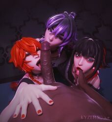 1boy 3d 3d_(artwork) 3girls alternate_version_available black_hair blue_eyes braids brown_eyes choker clothed clothed_female_nude_male cock cute_face dark-skinned_male dark_penis dark_skin dick eye_contact eye_contact_pov eyeshadow finger_in_mouth fishnets fortnite fortnite:_battle_royale ginger_hair goth goth_girl hand_on_penis huge_cock imminent_oral kissing kissing_penis kneeling kyzer3d large_penis licking_penis light-skinned_female light_skin lips_on_penis lipstick looking_at_viewer looking_up makeup male/female morgan_myst_(fortnite) multicolored_hair multiple_girls nail_polish nix_scarlet_(fortnite) nose_piercing on_knees open_mouth orange_eyes orange_hair phaedra_(fortnite) piercing pinup pov pov_eye_contact pov_male punk punk_girl punk_princess_phaedra_(fortnite) purple_eyes purple_hair seductive seductive_look self_upload short_hair straight thumb_in_mouth tongue tongue_out vein veiny_penis