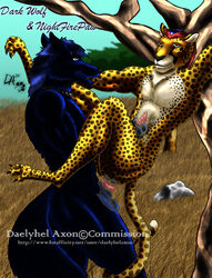 anal anthro canine cheetah couple cum daelyhelaxon feline fur furry furry_only gay male no_humans outdoors wolf