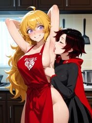 2girls ai_generated armpit_fetish armpit_licking horny incest ruby_rose rwby sisters sweat yang_xiao_long yuri
