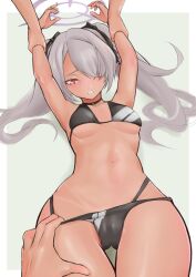 1girls armpits arms_above_head arms_up bare_armpits bare_arms bare_belly bare_chest bare_hands bare_hips bare_legs bare_midriff bare_navel bare_shoulders bare_skin bare_thighs belly belly_button bikini bikini_bottom bikini_bottom_pull bikini_only bikini_pull bikini_pulled_down bikini_top black_bikini black_bikini_bottom black_bikini_top black_choker black_hair_ribbon black_hair_tie black_ribbon black_string_bikini black_swimsuit black_swimwear blue_archive breasts brown-skinned_female brown_skin brown_skinned_female camel_toe cameltoe choker cleft_of_venus collarbone curvaceous curvaceous_body curvaceous_female curvaceous_figure curvaceous_hips curvaceous_teen curvy curvy_body curvy_female curvy_figure curvy_hips curvy_teen digital digital_art digital_drawing digital_drawing_(artwork) digital_media digital_media_(artwork) elbows exposed_armpits exposed_arms exposed_belly exposed_chest exposed_hips exposed_legs exposed_midriff exposed_navel exposed_shoulders exposed_skin exposed_thighs eyebrows_visible_through_hair female female_focus fingers grabbing_another's_arm grabbing_another's_leg grabbing_another's_thighs green_background grey_eyebrows grey_hair grey_hair_female groin hair_covering_eye hair_over_eye hair_over_one_eye hair_ribbon hair_tie halo halterneck hands_above_head hands_up high_resolution highres hourglass_figure inguinal_crease inguinal_ligament iori_(blue_archive) iori_(swimsuit)_(blue_archive) lean_figure long_hair midriff narrow_waist navel parted_bangs partially_exposed_vulva partially_visible_vulva pixiv_id_74411726 plump_pussy plump_vulva purple_halo pussy pussy_lips red_eyes red_eyes_female ribbon shoulders simple_background slender_body slender_waist slim_waist small_breasts string_bikini swimsuit swimwear thigh_gap thighs underboob upper_body vulva vulva_line wide_hips