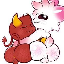 ass balls chains cuff_(restraint) demon duo freckles gay genitals goo_creature handcuffs hi_res horn ishitaka_uwu jewelry male metal_cuffs miziu_(baashi) necklace nude red_body restraints smug_face spikes tag_dodging zill_(ishitaka_uwu)