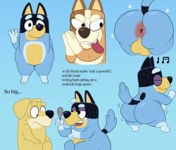 2025 anthro anus ass australian_cattle_dog balls bandit_heeler bedroom_eyes big_balls big_butt bird_dog black_body black_ears black_eyes black_fur black_nose black_tail blue_body blue_fur blue_tail bluey_(series) bodily_fluids brown_body brown_ears brown_fur brown_nose canid canine canis cattledog chilli_heeler closed_eyes colossalstars cutlery dancing digital_media_(artwork) domestic_dog drooling english_text exclamation_point eyebrows female front_view fur genitals gesture golden_retriever grin group half-closed_eyes hands_together happy herding_dog hi_res holding_object holding_spoon hunting_dog kitchen_utensils labrador looking_at_another looking_at_butt male male/female male/male mammal multicolored_body multicolored_fur musical_note musical_symbol narrowed_eyes orange_body orange_fur pastoral_dog pat_(bluey) raised_eyebrow rear_view retriever saliva seductive sitting smile sparkles spoon sweat symbol tail tan_body tan_fur teeth text thick_thighs three-quarter_view tongue tongue_out tools trio two_tone_body two_tone_fur two_tone_tail waving waving_hand yellow_body yellow_ears yellow_fur