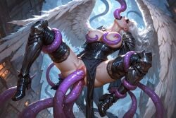 ai_assisted ai_generated angel angel_wings arms_at_sides avacyn black_eyes black_lipstick bound bound_arms bound_legs breasts breasts_out clothes_pull corruption corset eldrazi emrakul female gloves head_back heroine_in_trouble hi_res large_breasts leg_armor long_hair long_sleeves m_legs magic_the_gathering makeup medieval nipples pauldrons pelvic_curtain public_sex pussy raped restrained runny_makeup saliva self_upload spread_legs stable_diffusion suspension tacocatbox tears tentacle tentacle_around_arm tentacle_around_breast tentacle_around_leg tentacle_in_ass tentacle_in_mouth tentacle_in_pussy tentacle_sex thigh_boots thigh_highs village white_hair white_skin wide_sleeves