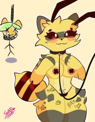 among_us_reference bee bee_girl blush breasts cat_ears cat_girl catgirl drooling female furry leash medium_breasts naked_female shantyowo tagme