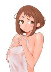 1girls adolescent areolae boku_no_hero_academia breasts brown_eyebrows brown_eyes brown_eyes_female brown_hair brown_hair_female busty busty_female busty_girl busty_teen collarbone digital digital_art digital_drawing digital_drawing_(artwork) digital_media digital_media_(artwork) elbows female female_focus female_only fingers high_resolution high_school_student highres holding_towel large_breasts lean_figure looking_at_viewer medium_hair my_hero_academia narrow_waist nipple_bulge nipples ochako_uraraka pixiv_id_74411726 pout pouting pouting_at_viewer pouting_lips pouty_lips school_girl shoulders sidelocks simple_background slender_body slender_waist slim_waist solo standing teen_girl teenage_girl teenage_nipples teenage_tits teenager towel towel_only towel_over_breasts uncensored_breasts uncensored_nipples upper_body white_background white_towel young young_female young_woman