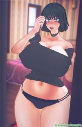 1girls 3d belly belly_button big_breasts blush breasts choker collarbone female fubuki_(one-punch_man) green_eyes green_hair huge_breasts kiminodonuts koikatsu lips looking_at_viewer nipple_bulge one-punch_man panties round_breasts tagme thin_waist