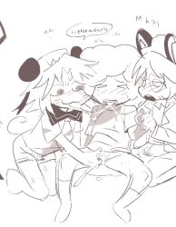 black_and_white blush bulge_through_clothing chibi closed_eyes cuntboy ebel_cross fingering glasses holding_hands intersex kissing laughing leaking_cum leaking_pussy michael_jr ranfren ranfren_ratmen rat_tail ratman_3 sebastian_de_tomato_smith_chicken_legs spit_trail squirting threesome trans_man