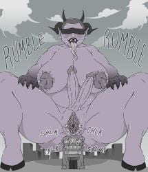 alternative_version_available anal_insertion bbw blindfolded buzz_cut chubby_female claws comission commissions_open demon_girl demoness doodle fangs giantess grayscale h0rn3y_b0nk32 hermaphrodite highres horns_and_hooves huge_areolae huge_ass huge_cock huge_nipples long_nipples long_tongue meaty_pussy monochrome nipple_hair original_character pointed_ears pussy pussy_juice simple_background skyscraper thick_lips