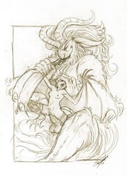 2009 bat damie_m deity dingbat_(character) female goat male pan_(deity) pencils sex size_difference sketch