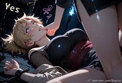 2futa 2futas ai_generated backlighting blonde_hair blue_eyes comic dialogue feared futa_with_futa futanari large_breasts laying laying_down laying_on_another laying_on_back light-skinned_female light-skinned_futa light-skinned_futanari light_skin naruto_(series) naruto_shippuden purple_hair scared short_hair shyvia tears text torch touch yellow_eyes