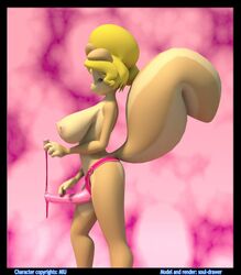 2009 3d amber_eyes anthro big_breasts big_tail blonde_hair breasts bushy_tail cream_(miu) dildo female hair huge_tail large_areolae long_hair looking_at_viewer lube seductive sex_toy solo soul-drawer standing strap-on tail topless