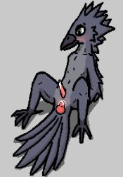 anal anal_sex animal_genitalia avian beak bird black_beak blush bodily_fluids corvid corvus_(genus) cum cum_in_ass cum_inside cum_on_penis digital_media_(artwork) dimetil disembodied_penis feathers genital_fluids genital_slit genitals green_eyes grey_body grey_feathers male oscine passerine penetration penile penile_penetration penis penis_in_ass pixel_(artwork) raven shaded simple_background simple_shading sitting sitting_on_ground solo spread_legs spreading tail tail_feathers tapering_penis winged_arms wings