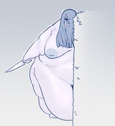 1girls bbw cooooookin fat fat_female fat_fetish female ghost ghost_girl hedge himani knife obese obese_female