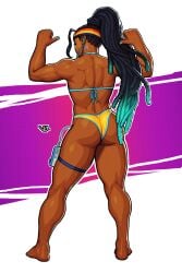 absurd_res absurdres ass back_view bikini black_girl earphones female headphones kimberly_jackson sole_female street_fighter_6 toned_back toned_female vj99 walkman