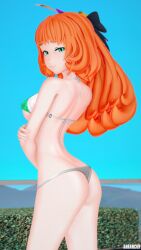 1girls arrancon bikini bikini_bottom bikini_top bow crossing_arms half-dressed half_naked half_naked_female light_green_eyes long_hair long_hair_female orange_hair orange_hair_female penny_polendina pose posing rwby solo_female