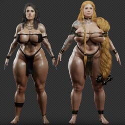 1girls 3d 3d_(artwork) aesir_(norse_mythology) areola_slip areolae barely_contained bbw big_breasts bikini bikini_bottom bikini_top blonde_female blonde_hair blue_eyes bracelet braid braided_hair breasts brown_hair bursting_breasts busty choker chubby chubby_female curvaceous curvy female female_focus female_only freya_(god_of_war) god_of_war god_of_war_ragnarok goddess grey_background long_hair looking_away medium_hair milf mother mythology navel nipples norse_mythology pervertmuffinmajima santa_monica_studio sif_(god_of_war) sony_corporation sony_interactive_entertainment tattoo tattooed_arm tattoos vanir_(norse_mythology) venus_body wip witch work_in_progress