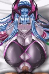 1boy 1girls alternate_breast_size animated bangs bed big_breasts blue_hair blush bouncing_breasts breast_grab breast_squeeze breast_squish breasts cleavage cleavage_cutout clothing_cutout colored_skin competition_swimsuit covered_nipples dragon_girl dragon_horns earrings fate/grand_order fate_(series) female gigantic_breasts grabbing grey_skin hair_ornament happy happy_paizuri happy_sex hetero horns horny horny_female huge_breasts ibuki_douji_(fate) ibuki_douji_(swimsuit_berserker)_(fate) ibuki_douji_(swimsuit_berserker)_(first_ascension)_(fate) jewelry jiggle juno_(pixiv32541104) large_breasts long_ears long_hair looking_at_viewer loop male male_pubic_hair mp4 multicolored_hair necklace no_sound oni oni_horns paizuri paizuri_lead_by_female paizuri_under_clothes penis perpendicular_paizuri pink_hair pointy_ears pubic_hair purple_skin red_eyes seducing seductive seductive_eyes seductive_look seductive_mouth seductive_pose seductive_smile shorter_than_10_seconds shorter_than_30_seconds skindentation smile smug_grin straight swimsuit thrusting ugoira video