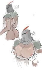 ? apron bara_tits big_ass big_pecs bubble_butt colored_sketch dark_souls disembodied_hands fromsoftware groping helmet male male_focus masked masked_male naked_apron pec_grab pec_grasp pecs pectoral_grab sketch solaire_of_astora solo_focus