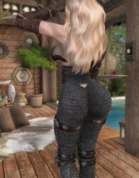 3d 3d_(artwork) armor big_ass big_breasts bikini_armor blonde_hair blue_eyes dommy_mommy elf_orc_lunaire glasses huge_ass huge_breasts katana large_ass large_breasts rebecca_(original_character) seductive sideboob skyrim tagme the_elder_scrolls