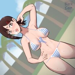 1girls arm_up armpits big_breasts bikini black_hair blackcat18up breasts chainsaw_man eye_contact higashiyama_kobeni light_skin looking_at_viewer solo solo_female standing thick_thighs thighs