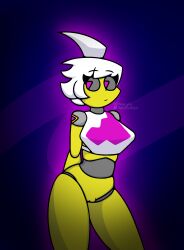 1girls bottomless female_focus female_only geometric_background geometry_dash pink_eyes robot robot_girl trianna_(yellolight) white_hair yellolight yellow_body