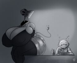 1boy 1boy1girl 1girls animate_inanimate animate_object anthro anthrofied armwear ass breasts cleavage curvaceous curvy disney fat_people_only female fiffer headphones hips huge_ass huge_breasts huge_thighs large_ass luxo_jr. male monochrome nipple_bulge pixar pokies sitting sitting_on_desk sleeping thick_ass thick_thighs thighhighs thighs tired voluptuous wide_hips