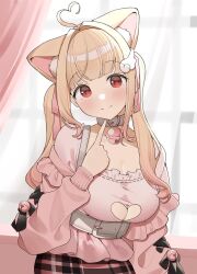 bell big_breasts blonde_hair cat_bell cat_ears catgirl cleavage cleavage_cutout collar long_hair ol_mahonanoka original original_character tagme