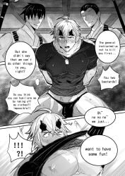 3boys bara big_ass big_breasts big_penis comic_page gay genshin_impact haimanga hardcore male male_only mind_break monochrome muscular pecs thoma_(genshin_impact) threesome