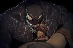 2boys alien balls dick erection fangs fellatio first_person_view gay humanoid licking_penis long_tongue looking_at_another looking_at_viewer male male/male male_only marvel marvel_comics partially_clothed pov saliva sex shirt smooth_skin sozoronabi symbiote venom venom_(marvel)