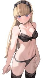 1girls am_(star_wars) blonde_hair blush cleavage hairband jourd4n lingerie long_hair looking_at_viewer medium_breasts panties purple_eyes star_wars star_wars_visions thighhighs underwear