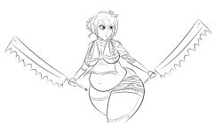 1girls bbw belly big_belly breasts chubby clothing fat female female_only genpis_chong huge_belly kaine_(nier) light-skinned_female light_skin monochrome nier nier_replicant overweight sketch solo solo_female thick_thighs white_background