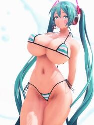 3d bikini blue_eyes blue_hair hatsune_miku large_breasts maroshoo mmd vocaloid