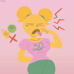 1girls 2d belly_button big_ass big_breasts cartoony disgusted emoji emoji_(race) emoji_bitch emojifam_(sssir8) female female_only looking_away mob_face no_outlines pink_background simple_eyes slobbyslapper sssir sssir8 tight_clothing tongue tongue_out twintails wide_hips yellow-skinned_female yellow_skin yoga_pants