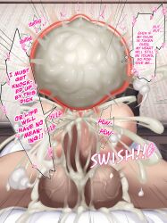big_belly blonde_hair cum_inflation cumflation dialogue excessive_cum giant_sperm hyper_sperm inflation kawahagitei ovary_belly_bulge speech_bubble tagme text uterus