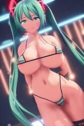 1girls 2:3 3d animated bikini blue_eyes blue_hair hatsune_miku large_breasts maroshoo micro_bikini mmd shorter_than_10_seconds striped_bikini swimsuit tagme vertical_video video vocaloid