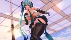 3d bikini blue_eyes blue_hair hatsune_miku large_ass large_breasts maroshoo mmd striped_bikini twintails vocaloid