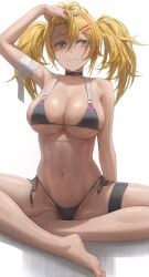 1girls 2022 big_breasts black_bikini black_thong blue_eyes curvaceous curvy_body curvy_female curvy_figure feet female_focus female_only fit_female highres looking_at_viewer original original_character seductive_look tagme twintails voluptuous_female yellow_hair yohan1754