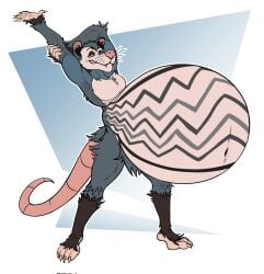 1boy 2022 anthro belly belly_button big_belly eggo21 furry killian_(remishadow) male markings navel opossum stretch stretching tail tummy