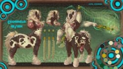 alpha_werehimbo bodily_fluids breath_of_the_wild brown_body brown_fur cum cum_drip dripping equid equine fan_character fluffy fluffy_tail fur genital_fluids genitals hi_res horse lynel male mammal mane mastectomy_scar model_sheet nintendo penis scar solo spots spotted_body spotted_fur taur the_legend_of_zelda video_games weapon white_body white_fur