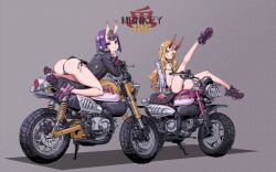 2022 2girls ass ass_focus ass_shot back back_view bai_linqin breasts bubble_butt demon demon_girl demon_horns fate/grand_order fate_(series) female female_only flat_chest huge_ass ibaraki_douji_(fate) long_hair long_legs looking_at_viewer motorcycle oni oni_horns petite short_hair shuten_douji_(fate) small_breasts