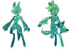 1boy annacrazytoivo anthro big_balls big_penis blue_skin green_skin non-human red_eyes slime slime_boy