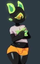 1boy alien annacrazytoivo black_skin bulge cyclops hips mimic mimiq_(annacrazytoivo) short_shorts thick_thighs