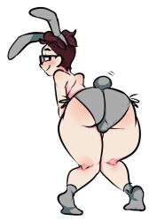 1boy annacrazytoivo big_ass brown_hair bulge bunny_ears bunny_tail fat_ass grey_panties panties thick_thighs vlad_(annacrazytoivo)