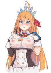 1girls big_breasts blue_eyes blush embarrassed female long_hair maid maid_headdress maid_uniform nipples_visible_through_clothing orange_hair pecorine princess_connect! red_face simplecar solo tagme