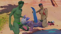 3boys 3d anal animated anthro axo_(fortnite) beast_boy blender blender_(software) blowjob comfy_chomps dc dc_comics fortnite fortnite:_battle_royale gay gay_sex green_eyes green_hair green_skin scoutfuntf2 spitroast teen_titans uncensored video yaoi