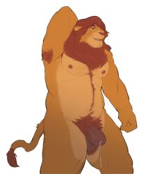 abakphoon absurd_res animal_genitalia anthro armpit_hair bodily_fluids body_hair chest_hair cum disney felid genital_fluids genitals hi_res lion male male_nipples male_only mammal mufasa pantherine penis pubes sheath solo the_lion_king