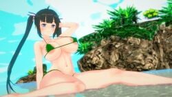 1girls 3d artist_request big_breasts bikini dungeon_ni_deai_wo_motomeru_no_wa_machigatteiru_darou_ka hestia_(danmachi) koikatsu leaf_bikini tagme