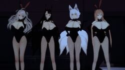 4girls akagi_(azur_lane) azur_lane bismarck_(azur_lane) bunny_ears bunnysuit fishnets fox_ears fox_girl fox_mask fox_tail huge_breasts kaga_(azur_lane) koikatsu multiple_girls playboy_bunny prinz_eugen_(azur_lane) smug smug_face spyrodragon2003 visible_nipples