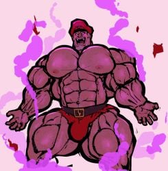 bara big_pecs blank_eyes bulge capcom facial_hair flaccid gay hairy m_bison male male_only muscles muscular ripped-saurian ripped_clothing solo solo_male street_fighter white_hair